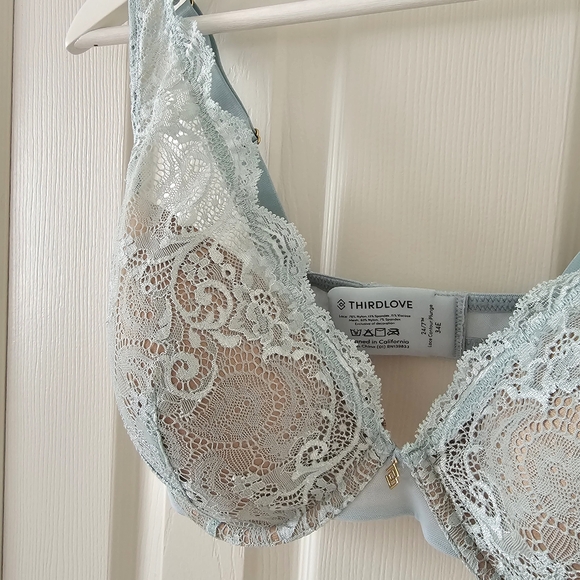 ThirdLove 24/7 Lace Contour Plunge Bra Daydream Blue Green Teal 34E Push Up - Picture 8 of 16